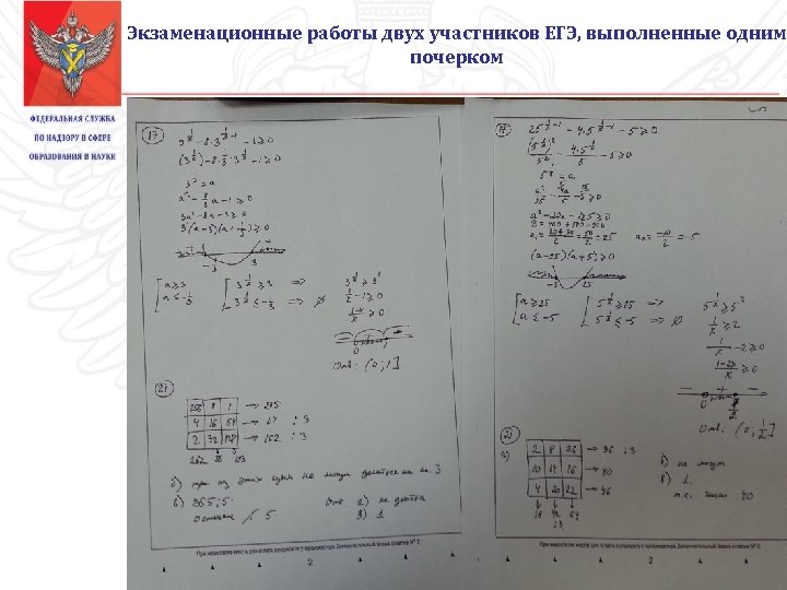 Экзаменационные работы двух участников ЕГЭ, выполненные одним почерком 