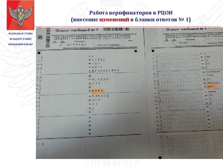 Работа верификаторов в РЦОИ (внесение изменений в бланки ответов № 1) 
