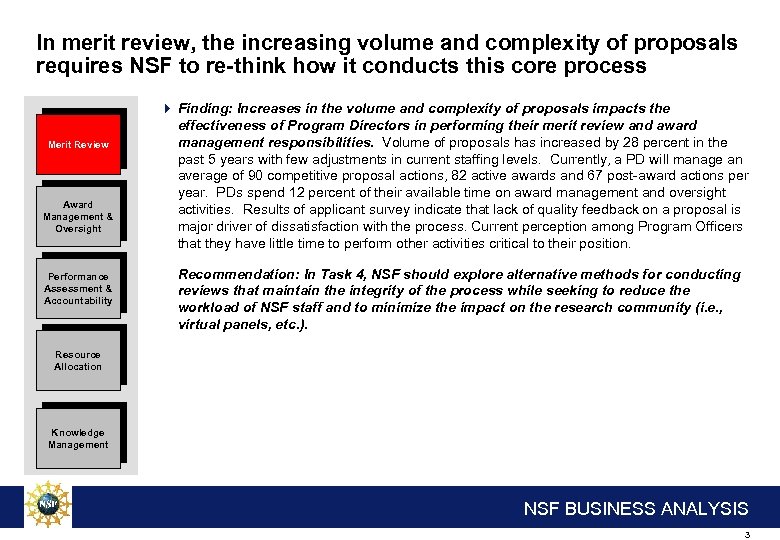 In merit review, the increasing volume and complexity of proposals requires NSF to re-think