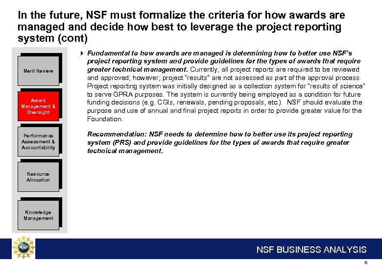 In the future, NSF must formalize the criteria for how awards are managed and