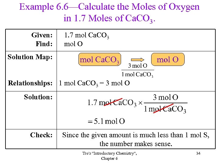 Example 6. 6—Calculate the Moles of Oxygen in 1. 7 Moles of Ca. CO