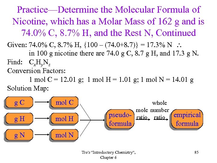 Practice—Determine the Molecular Formula of Nicotine, which has a Molar Mass of 162 g