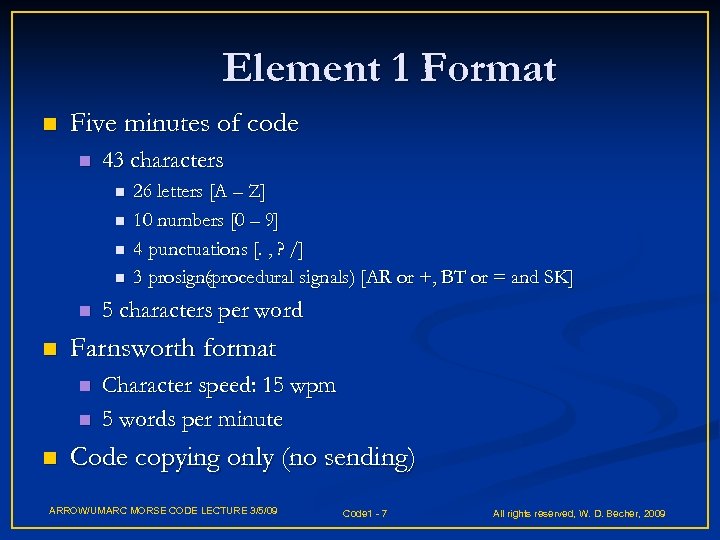 Element 1 Format n Five minutes of code n 43 characters n n n