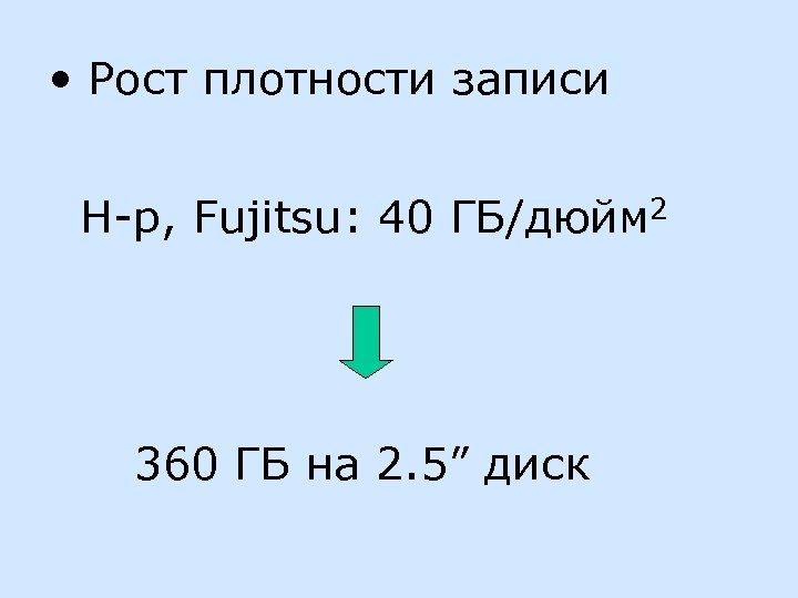  • Рост плотности записи Н-р, Fujitsu: 40 ГБ/дюйм 2 360 ГБ на 2.