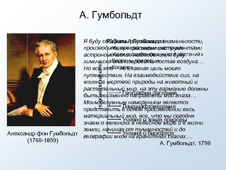А. Гумбольдт положили начало Я буду собирать растения и окаменелости, Работы А. Гумбольдта «Идеи
