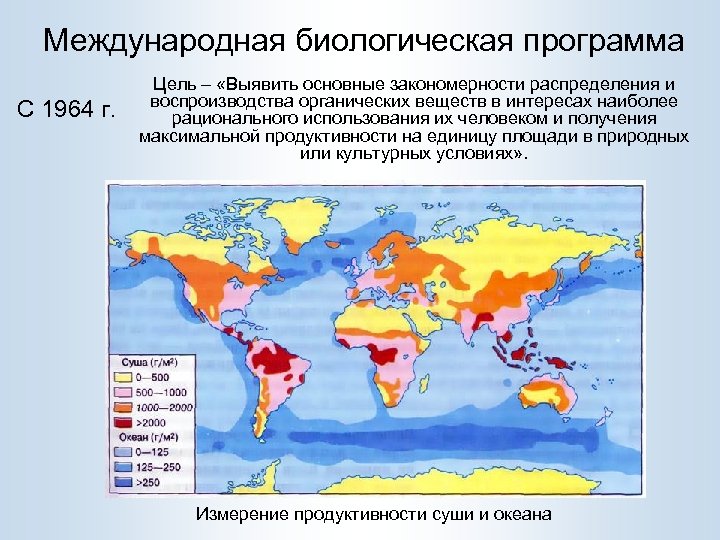  Международная биологическая программа С 1964 г. Цель – «Выявить основные закономерности распределения и