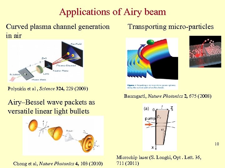 Applications of Airy beam Curved plasma channel generation in air Transporting micro-particles Polynkin et