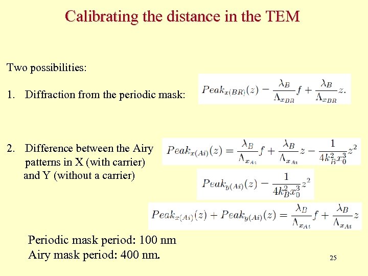 Calibrating the distance in the TEM Two possibilities: 1. Diffraction from the periodic mask: