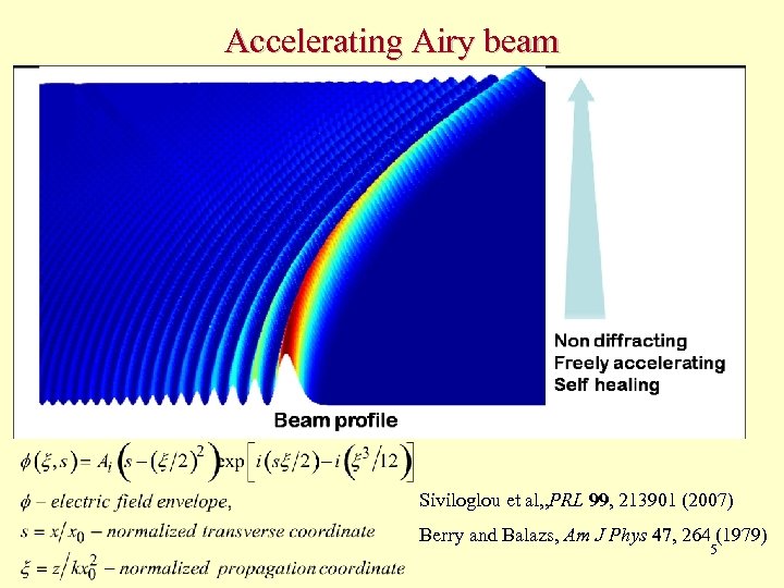 Accelerating Airy beam Siviloglou et al, , PRL 99, 213901 (2007) Berry and Balazs,