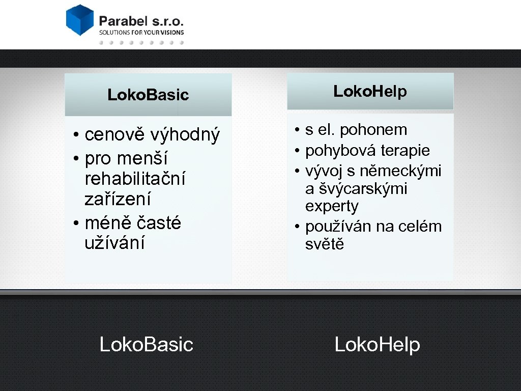 Loko. Basic Loko. Help • cenově výhodný • pro menší rehabilitační zařízení • méně