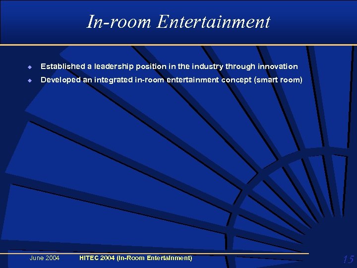 In-room Entertainment u Established a leadership position in the industry through innovation u Developed