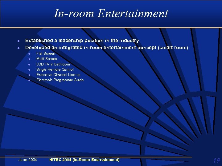 In-room Entertainment u u Established a leadership position in the industry Developed an integrated