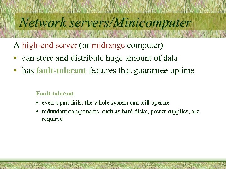 Network servers/Minicomputer A high-end server (or midrange computer) • can store and distribute huge