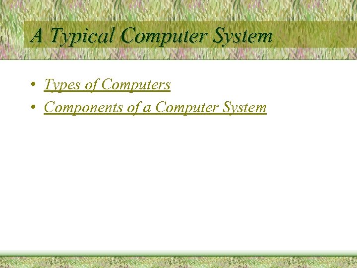 A Typical Computer System • Types of Computers • Components of a Computer System