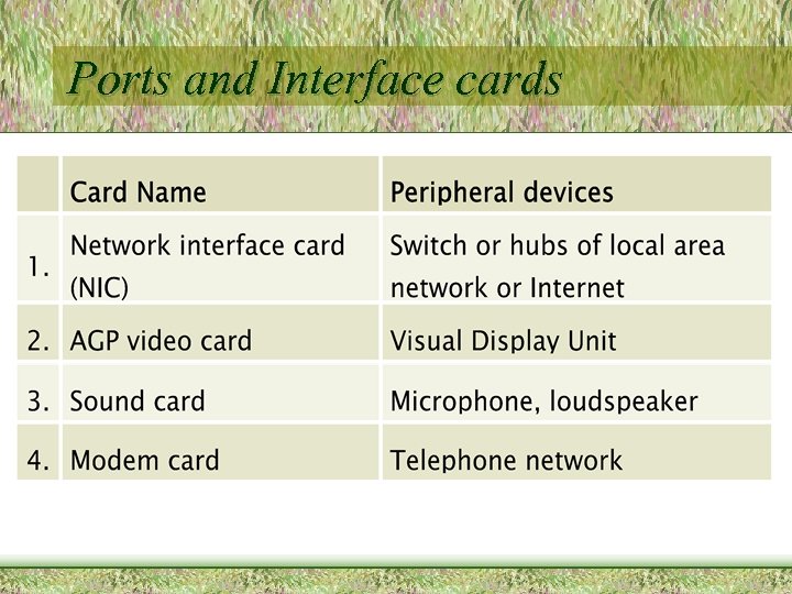 Ports and Interface cards 