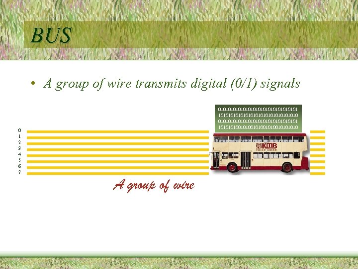 BUS • A group of wire transmits digital (0/1) signals 0 1 2 3