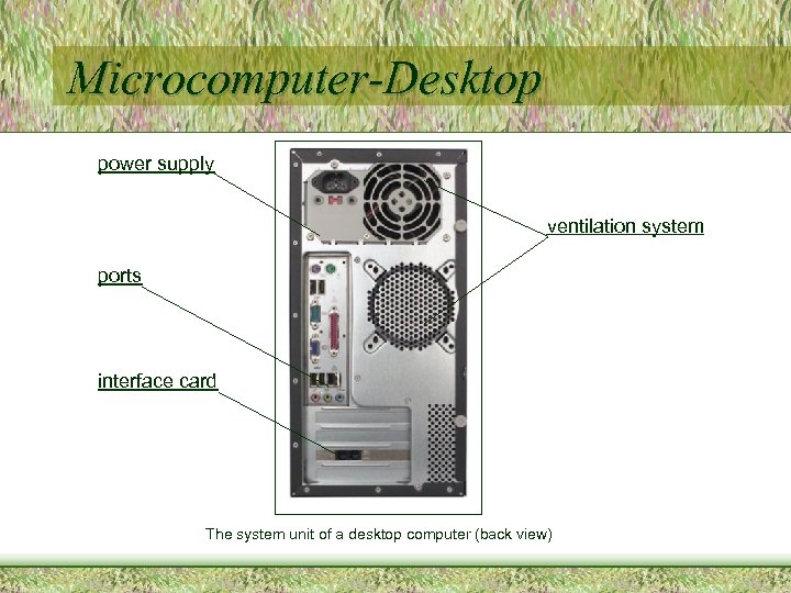 Microcomputer-Desktop power supply ventilation system ports interface card The system unit of a desktop