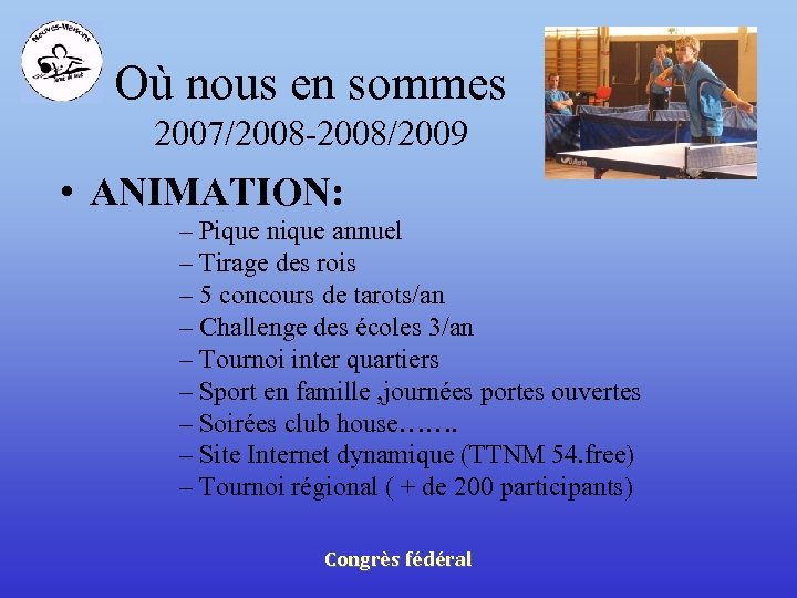 Où nous en sommes 2007/2008 -2008/2009 • ANIMATION: – Pique nique annuel – Tirage
