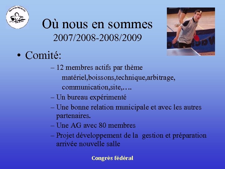 Où nous en sommes 2007/2008 -2008/2009 • Comité: – 12 membres actifs par thème