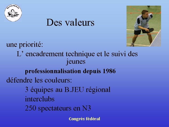 Des valeurs une priorité: L’ encadrement technique et le suivi des jeunes professionnalisation depuis