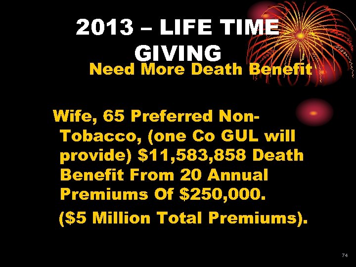 2013 – LIFE TIME GIVING Need More Death Benefit Wife, 65 Preferred Non. Tobacco,