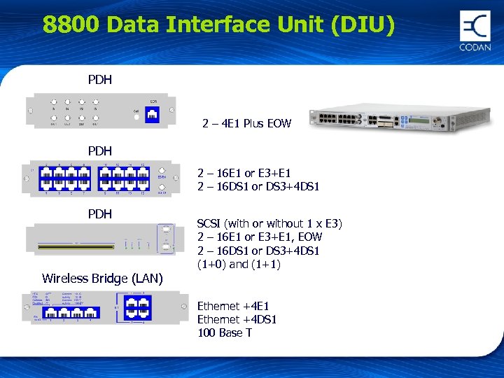 8800 Data Interface Unit (DIU) PDH 2 – 4 E 1 Plus EOW PDH