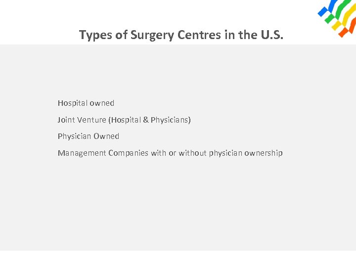 Types of Surgery Centres in the U. S. Hospital owned Joint Venture (Hospital &