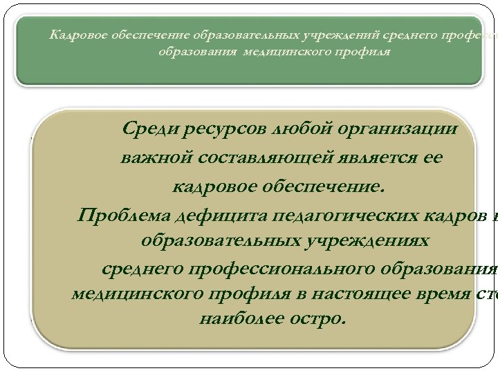 Кадровое обеспечение образовательных учреждений среднего професси образования медицинского профиля Среди ресурсов любой организации важной