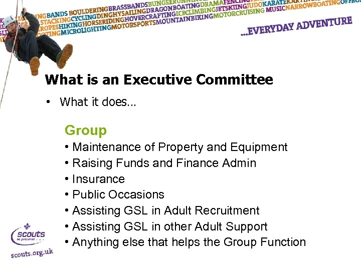 What is an Executive Committee • What it does… Group • Maintenance of Property