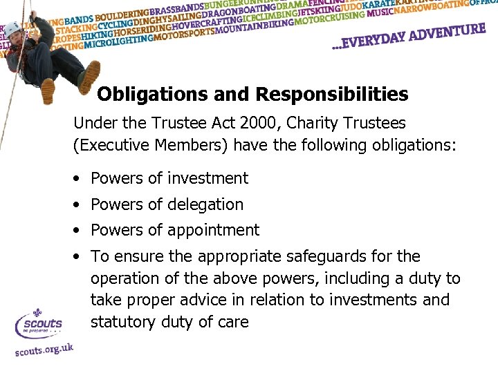 Obligations and Responsibilities Under the Trustee Act 2000, Charity Trustees (Executive Members) have the