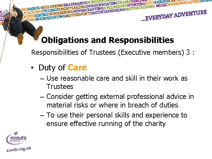 Obligations and Responsibilities of Trustees (Executive members) 3 : • Duty of Care –