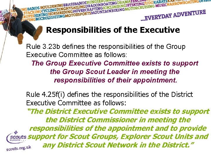 Responsibilities of the Executive Rule 3. 23 b defines the responsibilities of the Group