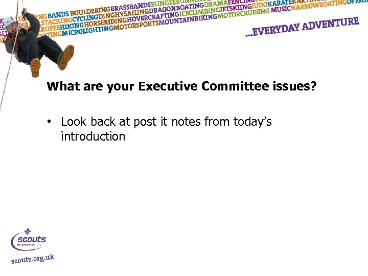 What are your Executive Committee issues? • Look back at post it notes from