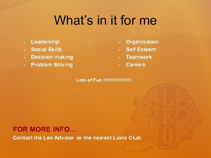 What’s in it for me - Leadership Social Skills Decision making Problem Solving -