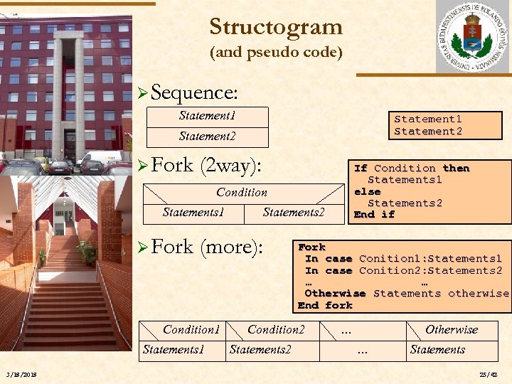 Structogram (and pseudo code) Ø Sequence: Statement 1 Statement 2 ELTE Ø Fork (2