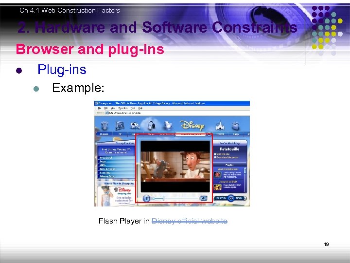 Ch 4. 1 Web Construction Factors 2. Hardware and Software Constraints Browser and plug-ins