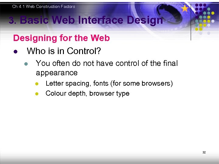 Ch 4. 1 Web Construction Factors 3. Basic Web Interface Designing for the Web