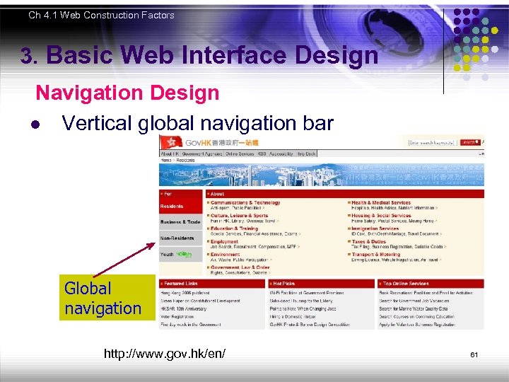 Ch 4. 1 Web Construction Factors 3. Basic Web Interface Design Navigation Design l