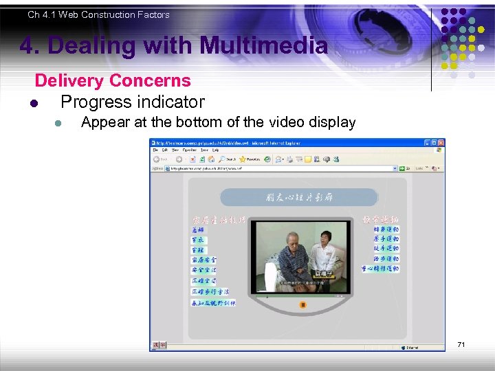 Ch 4. 1 Web Construction Factors 4. Dealing with Multimedia Delivery Concerns l Progress