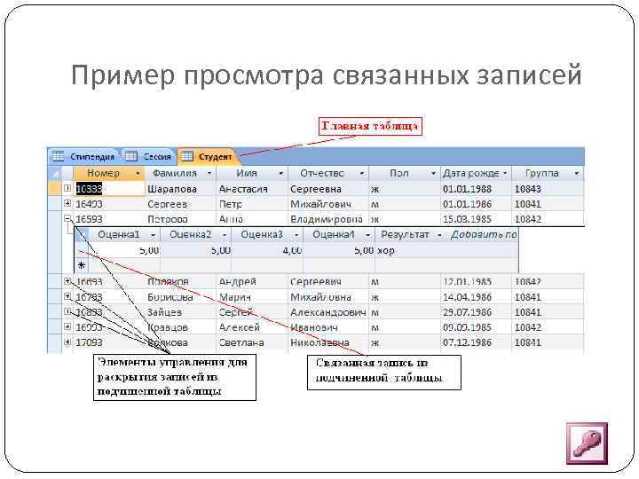 Пример просмотра связанных записей 