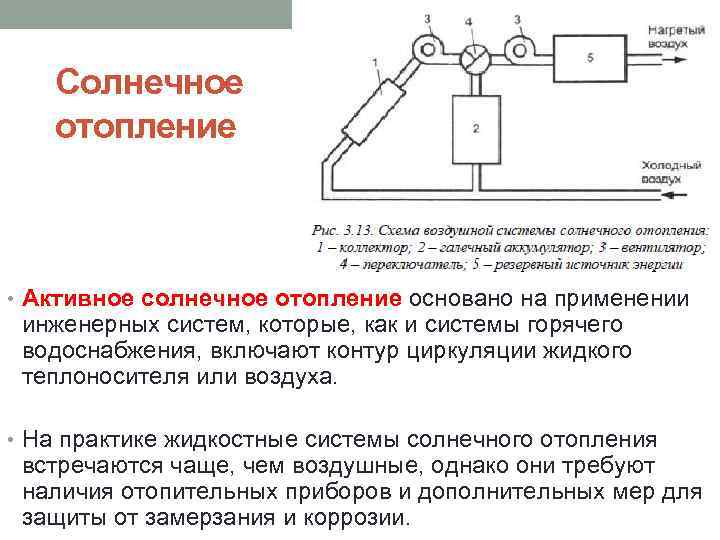 Солнечное отопление • Активное солнечное отопление основано на применении инженерных систем, которые, как и