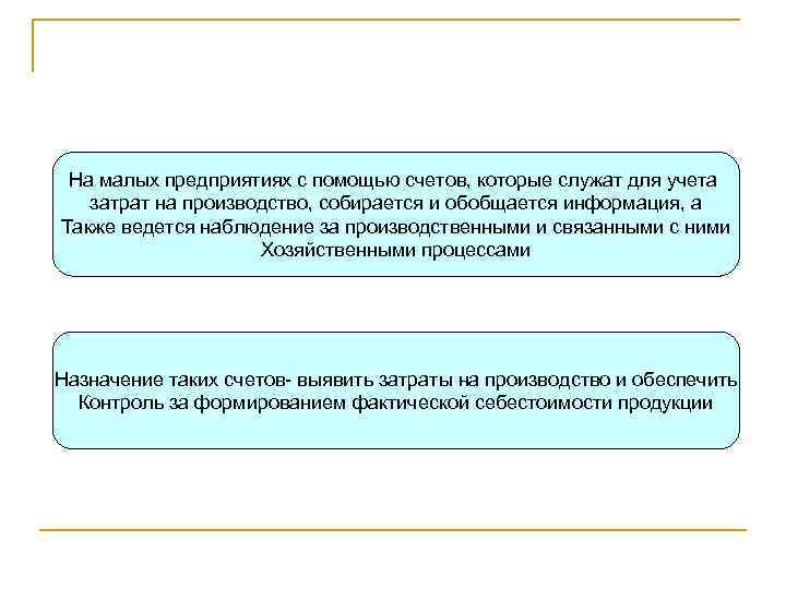 На малых предприятиях с помощью счетов, которые служат для учета затрат на производство, собирается