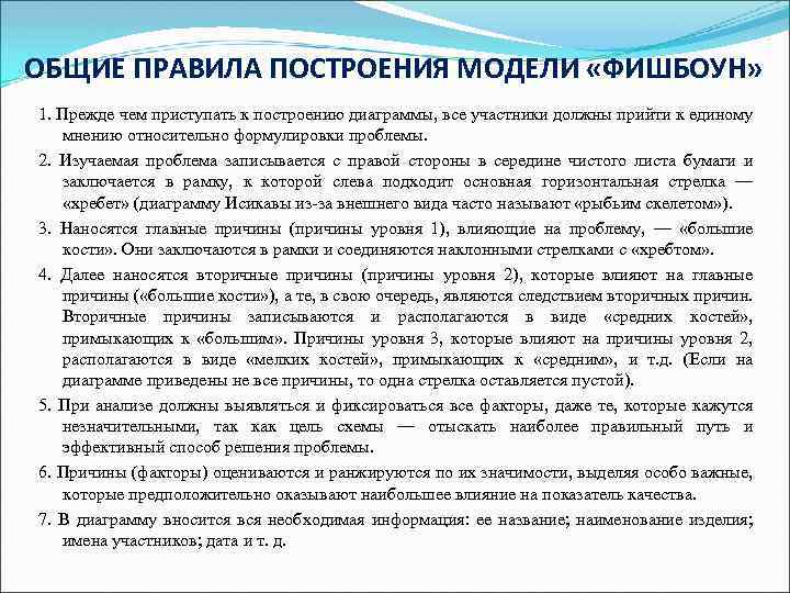 ОБЩИЕ ПРАВИЛА ПОСТРОЕНИЯ МОДЕЛИ «ФИШБОУН» 1. Прежде чем приступать к построению диаграммы, все участники