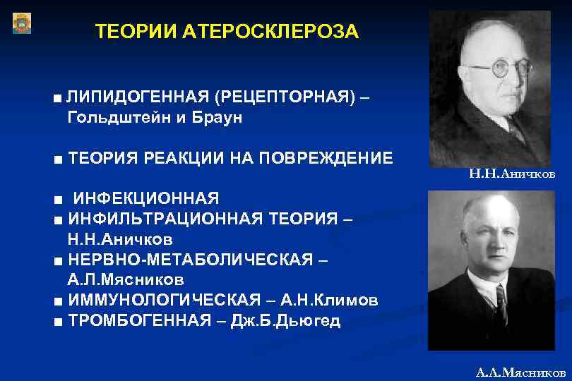 ТЕОРИИ АТЕРОСКЛЕРОЗА ■ ЛИПИДОГЕННАЯ (РЕЦЕПТОРНАЯ) – Гольдштейн и Браун ■ ТЕОРИЯ РЕАКЦИИ НА ПОВРЕЖДЕНИЕ