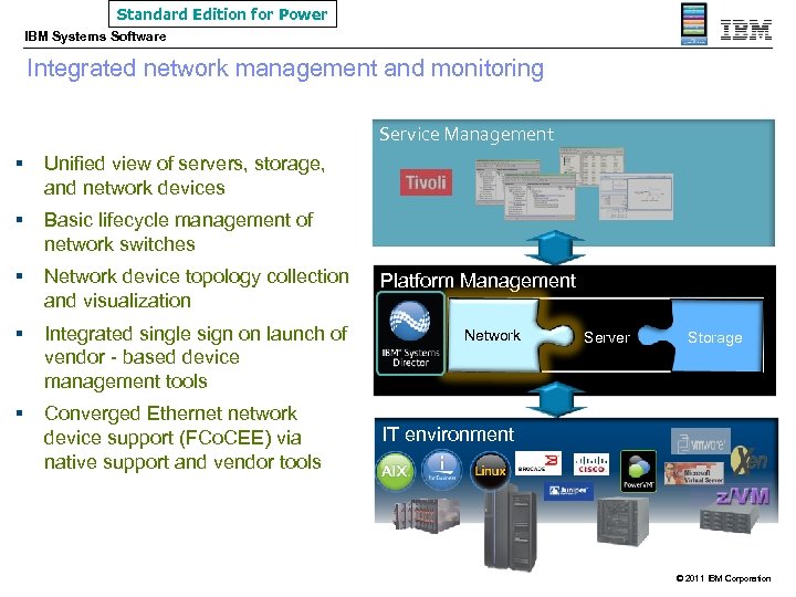 Standard Edition for Power IBM Systems Software Integrated network management and monitoring Service Management