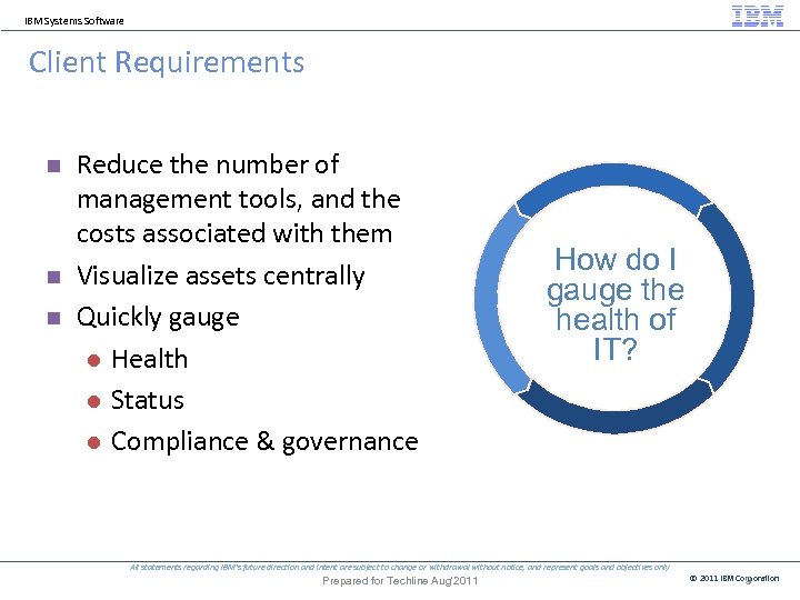 IBM Systems Software Client Requirements n n n Reduce the number of management tools,