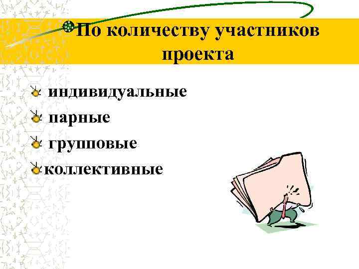 По количеству участников проекта индивидуальные парные групповые коллективные 