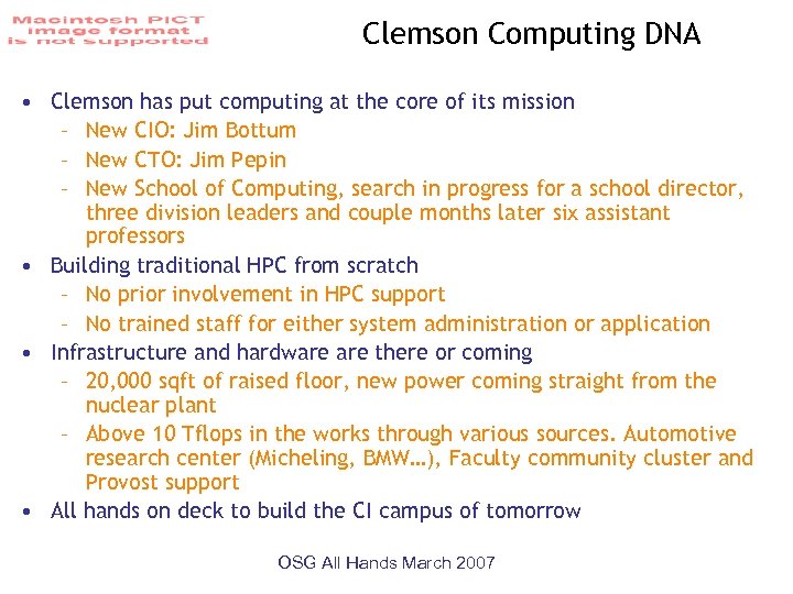 Clemson Computing DNA • Clemson has put computing at the core of its mission