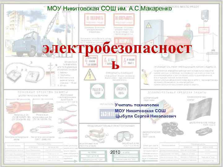 МОУ Никитовская СОШ им. А. С. Макаренко электробезопасност ь Учитель технологии МОУ Никитовская СОШ