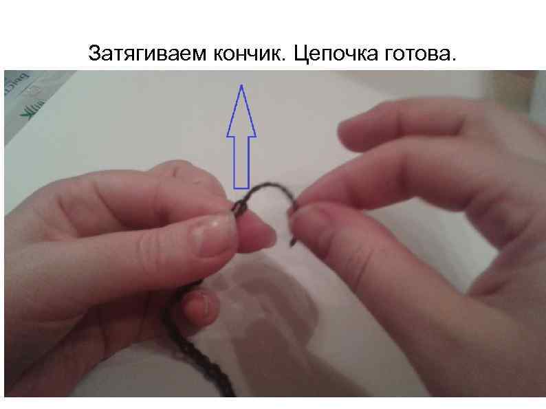 Затягиваем кончик. Цепочка готова. 